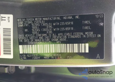 2024 Toyota Highlander Le z USA, uszkodzony, nr VIN 5TDKDRBH0RS535375